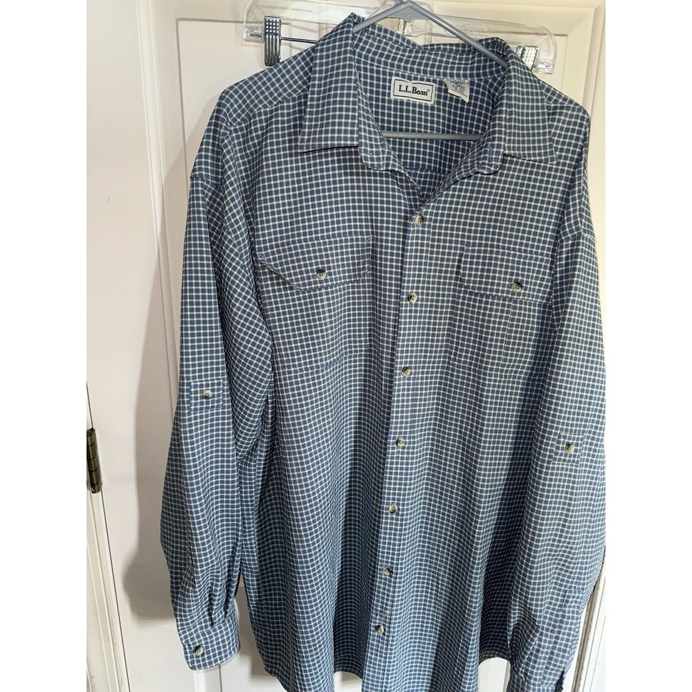 LL Bean XXL Tall Plaid Polyester Nylon Button Down Shirt